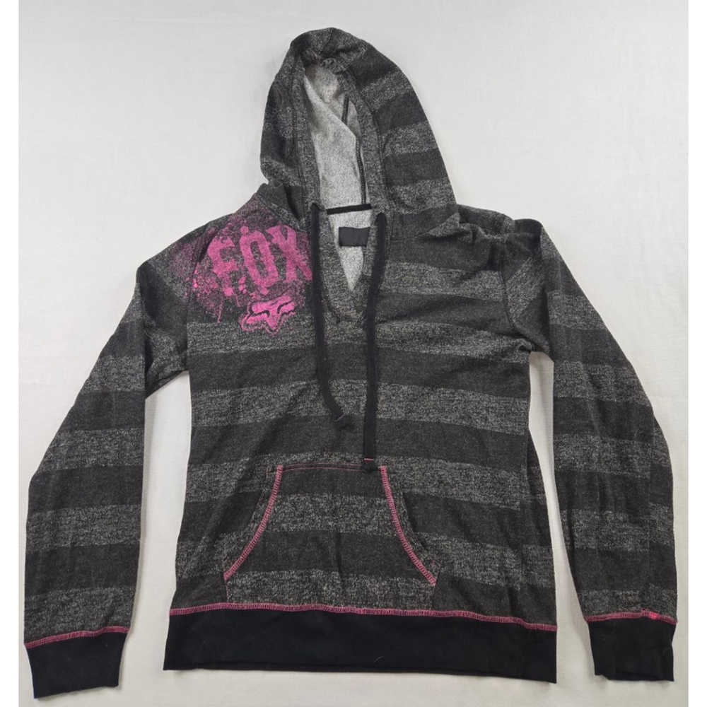 Women's Fox Racing Gray Pink Striped Hoodie Sweatshirt XL